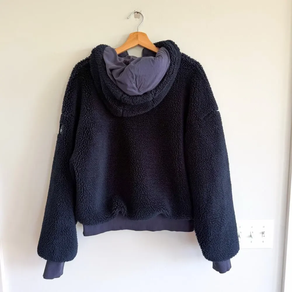Alo Yoga Streetside 1/2 Zip Sherpa Fleece Pullover Hoodie Sweatshirt Navy L